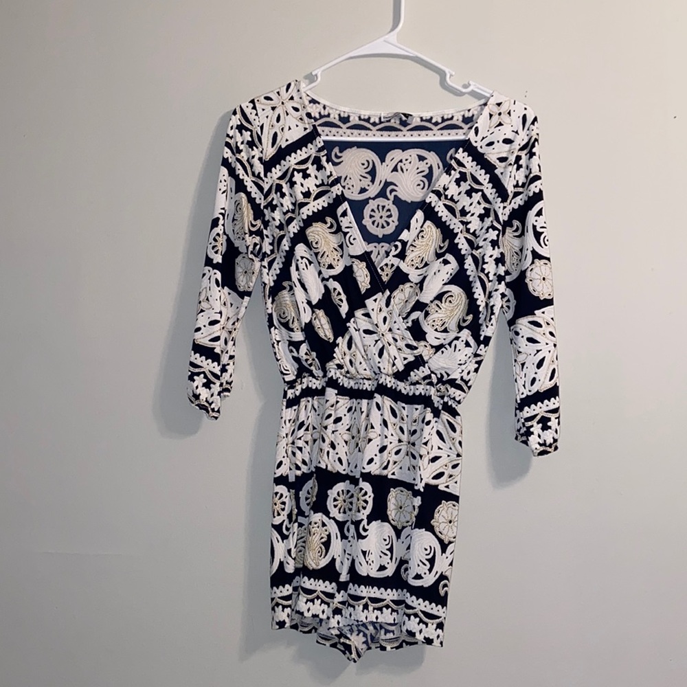 Nautical navy/gold/white romper